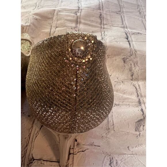 Michael Kors Size 8.5 Gold Sparkle Glitter Platform Peep Toe Pump Heels Bridal - Picture 10 of 16